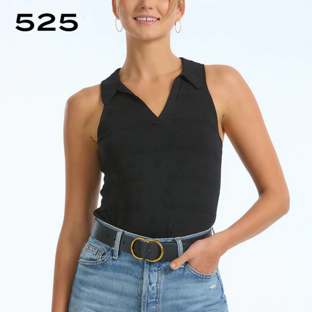 NWT 525 America Tonal Jacquard Polo Bodysuit - Black
